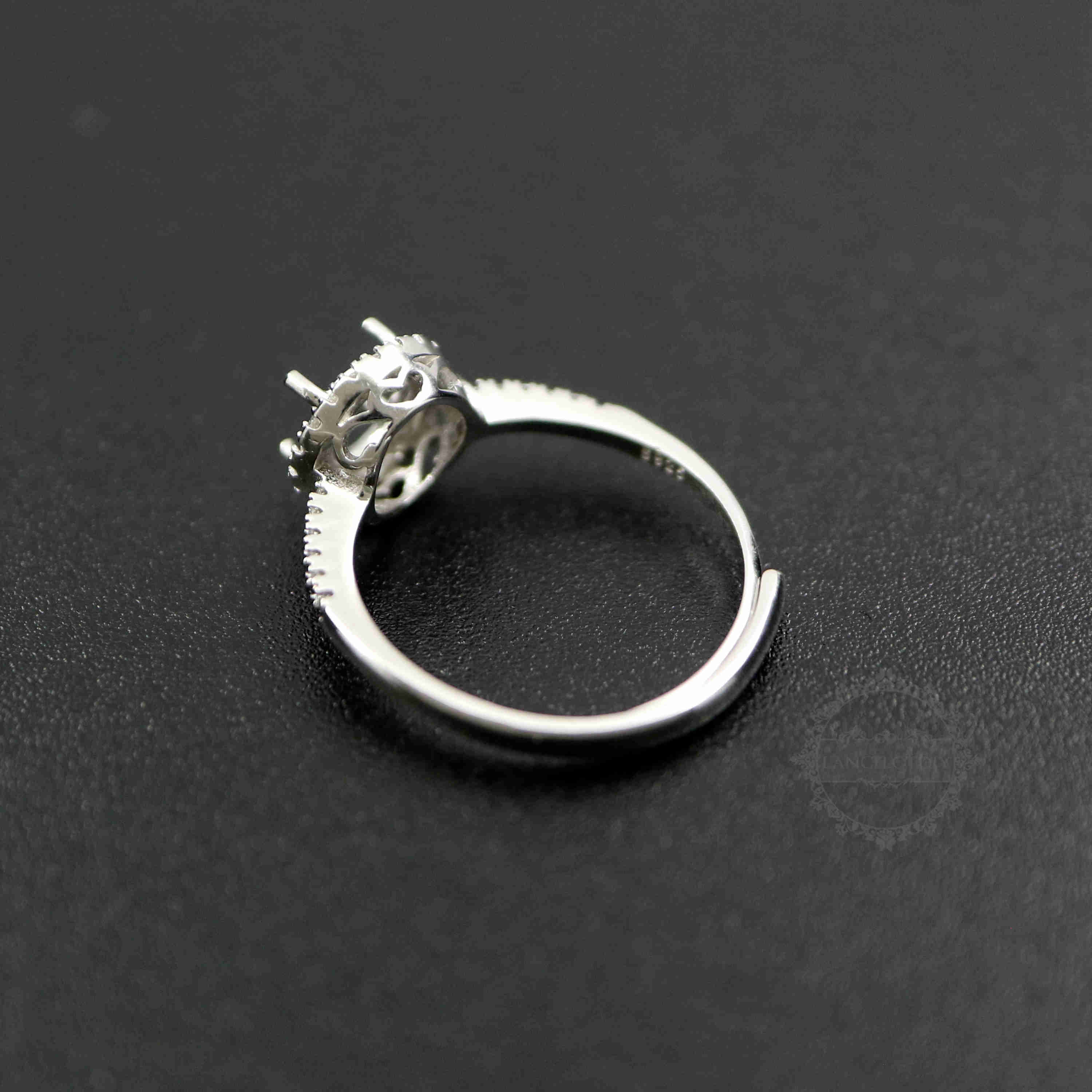 1Pcs 5-9MM Rose Gold Silver Round Gems Cz Stone Prong Setting Solid 925 Sterling Silver Bezel Tray DIY Adjustable Ring Settings 1214022 - Click Image to Close